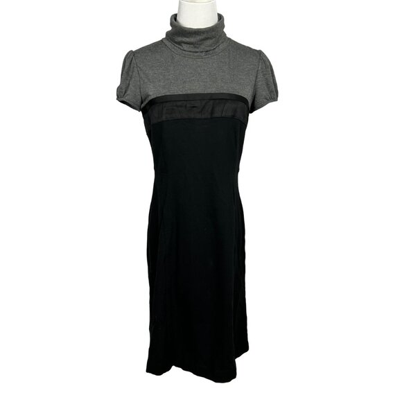 Theory Dress Womens 6 Wool Blend‎ Grey Black Turtleneck Short Sleeve Shift Flaw* - Picture 1 of 15